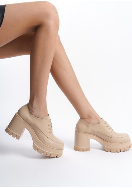 Kadın Carmel Ten Cilt Bağcıklı 8 cm Topuklu Platformlu Ayakkabı