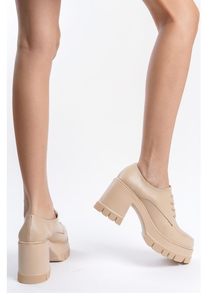 Kadın Carmel Ten Cilt Bağcıklı 8 cm Topuklu Platformlu Ayakkabı modelleri