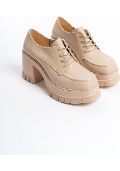 Kadın Carmel Ten Cilt Bağcıklı 8 cm Topuklu Platformlu Ayakkabı fırsatları