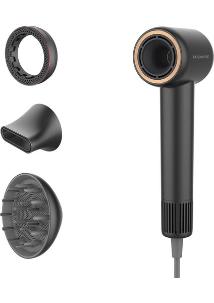 Saç Kurutma ve Fön Makinesi 1600W Coshare HD10E Superflow1 Iyon Teknolojili Isı Dereceli Siyah