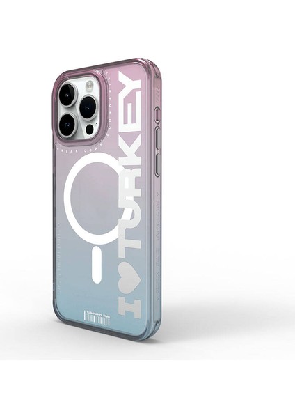 iPhone 15 Pro Max Kılıf Magsafe Şarj Özellikli Transparan Renk Geçişli Wiwu Turkey C Serisi Mavi