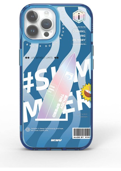 iPhone 15 Pro Max Kılıf Çift Katman Desenli Wiwu Summer Serisi Kapak Mavi