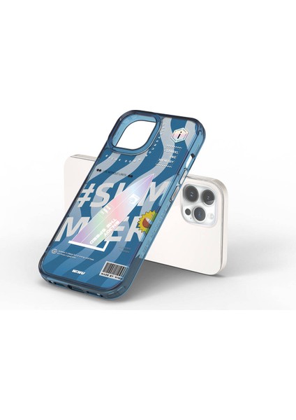 iPhone 15 Pro Max Kılıf Çift Katman Desenli Wiwu Summer Serisi Kapak Mavi