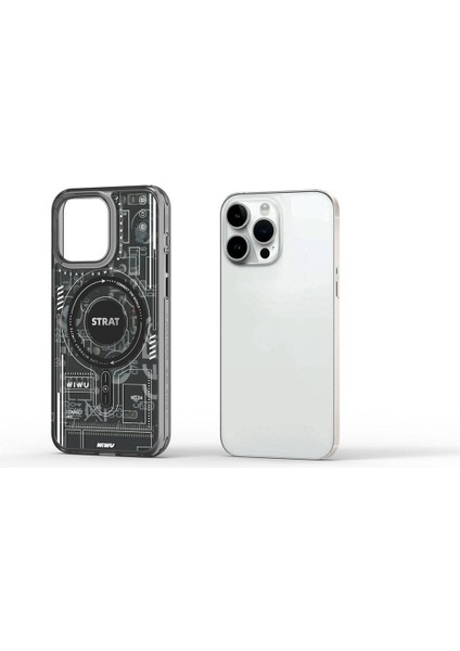 iPhone 15 Pro Max Kılıf Magsafe Şarj Özellikli Desenli Wiwu Mecha Circuit H Serisi Kapak Siyah