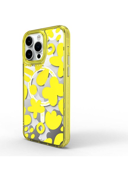 iPhone 15 Pro Max Kılıf Magsafe Şarj Özellikli Boya Desenli Wiwu Fluorescent G Serisi Kapak Sarı