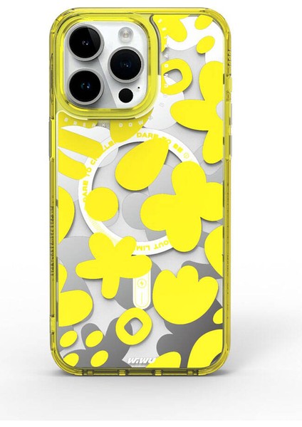 iPhone 15 Pro Max Kılıf Magsafe Şarj Özellikli Boya Desenli Wiwu Fluorescent G Serisi Kapak Sarı