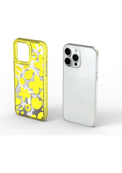 iPhone 15 Pro Max Kılıf Magsafe Şarj Özellikli Boya Desenli Wiwu Fluorescent G Serisi Kapak Sarı