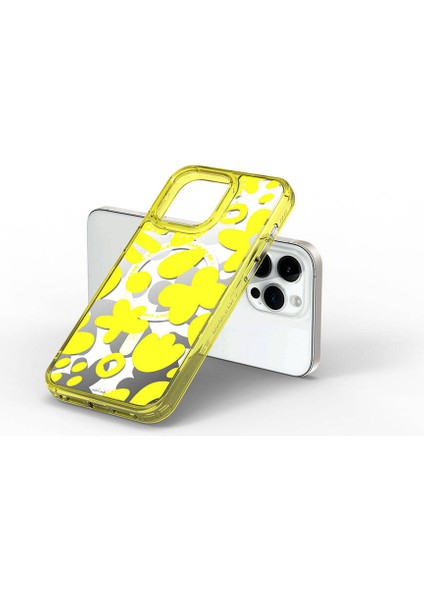 iPhone 15 Pro Max Kılıf Magsafe Şarj Özellikli Boya Desenli Wiwu Fluorescent G Serisi Kapak Sarı