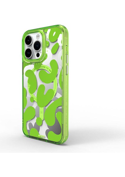 iPhone 15 Pro Max Kılıf Magsafe Şarj Özellikli Boya Desenli Wiwu Fluorescent G Serisi Kapak Yeşil
