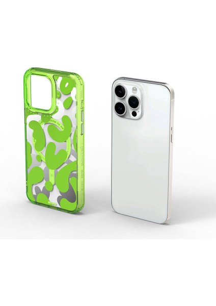 iPhone 15 Pro Max Kılıf Magsafe Şarj Özellikli Boya Desenli Wiwu Fluorescent G Serisi Kapak Yeşil
