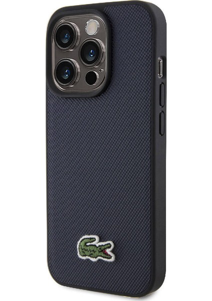 iPhone 15 Pro Max Kılıf Lacoste Orjinal Lisanslı Pu Pike Desenli Ikonik Timsah Dokuma Logo Lacivert