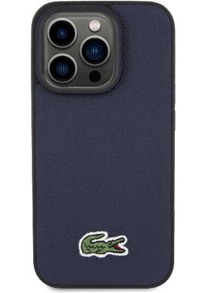 iPhone 15 Pro Max Kılıf Lacoste Orjinal Lisanslı Pu Pike Desenli Ikonik Timsah Dokuma Logo Lacivert