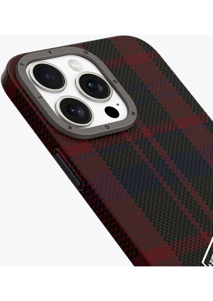iPhone 15 Pro Max Kılıf Ekose Desenli Youngkit Gezhi Serisi Kapak Kırmızı