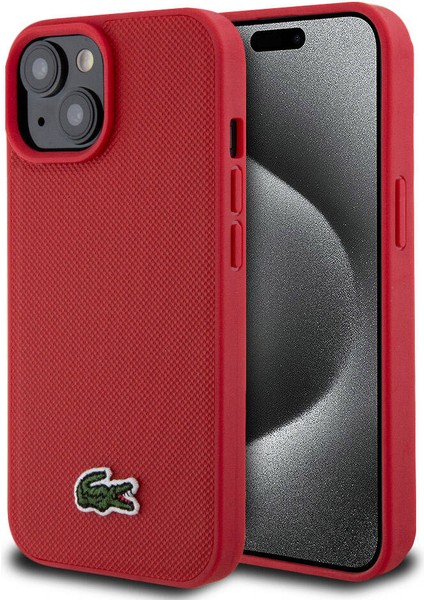 iPhone 15 Kılıf Lacoste Orjinal Lisanslı Pu Pike Desenli Ikonik Timsah Dokuma Logolu Kapak
