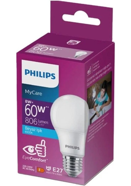 60W LED Ampul, 6500K Beyaz Işık, E27 Normal Duy