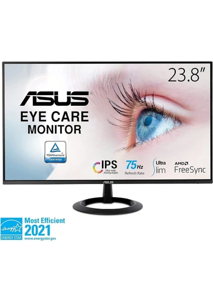 ASUS VZ24EHE 23,8" 75HZ 1MS (HDMI VGA) 1920x1080 IPS EYECARE, FLICKER-FREE,CERCEVESIZ,DUSUK MAVI ISIK FREESYNC ULTRA SLIM VESA Monitör (VZ24EHE)