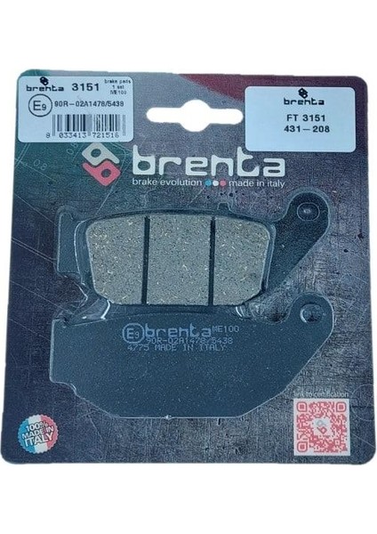 431-208 2018-2022 Honda Cb 250 R Uyumlu Arka Fren Balatası Organik Balata