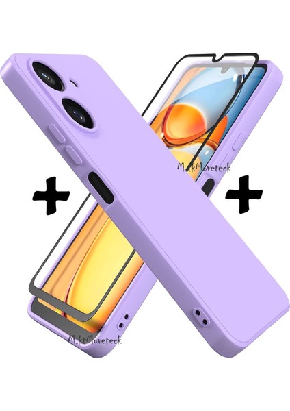 Xiaomi Redmi 13C Kılıf Kamera Korumalı Yumuşak Renkli Silikon + 9h Ekran Koruyucu Cam 2'li Set