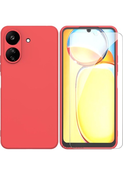 Xiaomi Redmi 13C Kılıf Kamera Korumalı Yumuşak Renkli Silikon + 9h Ekran Koruyucu Cam 2'li Set