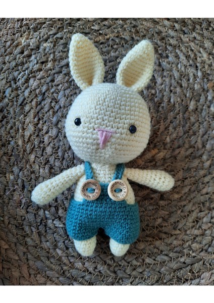 Amigurumi Örgü Organik Oyuncak Bebek Uyku Arkadaşı Vikvikli Sevimli Mini Tavşan Mavi