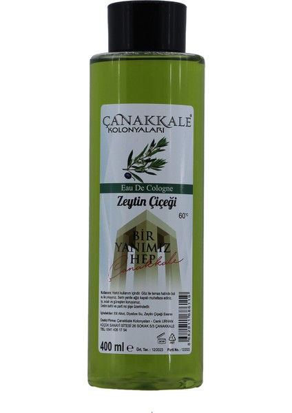 2 Adet - Zeytin Çiçeği Kolonyası - 400 ml - (Pet Şişe)