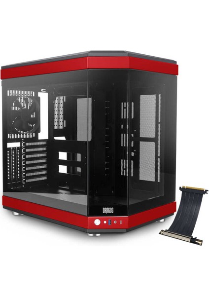 North Premium L Pcı Express 4.0 Riser 1x Fan USB 3.0 + Type C Atx Mid Tower Panoramik Temperli Cam Gaming Bilgisayar Kasası Kırmızı Siyah