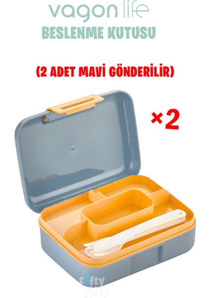Beslenme Kutusu 2 Katlı Çatal,bıçak,kaşık Setli