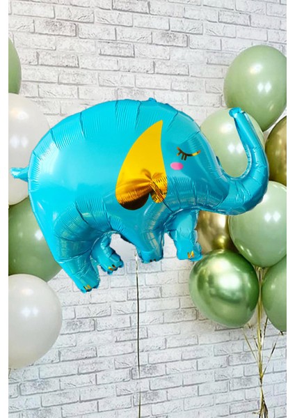 Fil Folyo Balon Gold Detaylı Mavi Fil Balon Doğum Günü