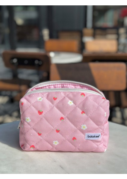 Mini Çilek Desenli Makyaj Çantası - Büyük Boy fırsatları
