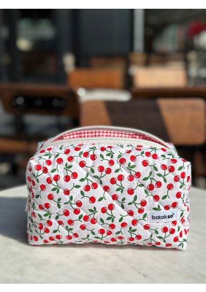 Mini Kiraz Desenli Makyaj Çantası - Büyük Boy indirimleri