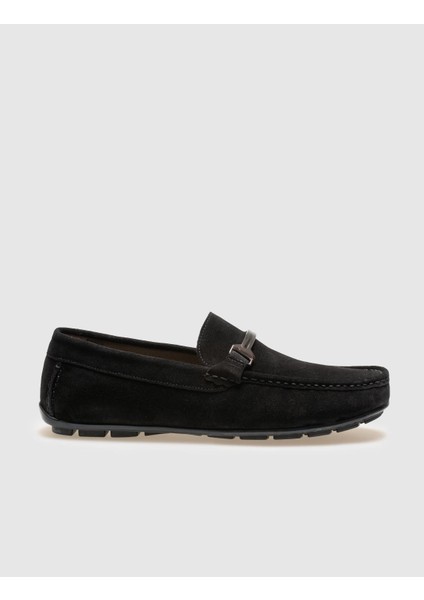 Siyah Süet Tokalı Erkek Loafer