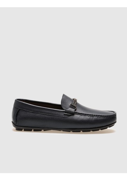 Deri Lacivert Tokalı Erkek Loafer
