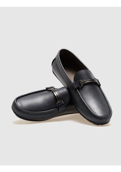 Deri Lacivert Tokalı Erkek Loafer fırsatları