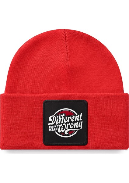 V1 Akrilik Different Doesn't - 1 Kod Logolu Unisex Kırmızı Bere (Beanie)