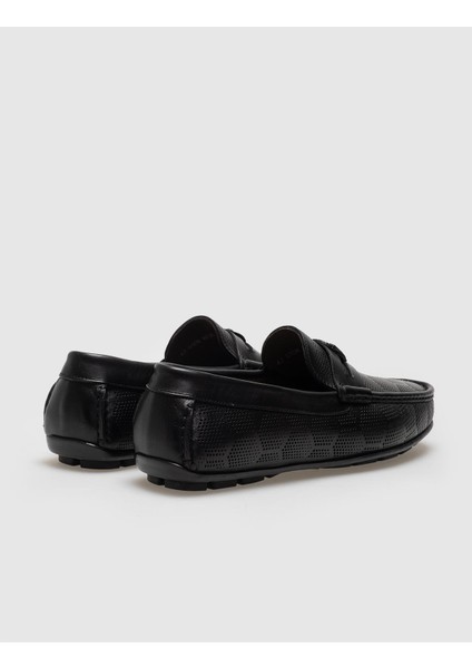 Hakiki Deri Siyah Desenli Tokalı Erkek Loafer modelleri