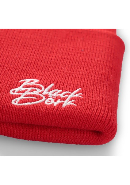 Black Börk  V1 Akrilik Ayı - 3sk Kod Loogolu Unisex Kırmızı Bere (Beanie)