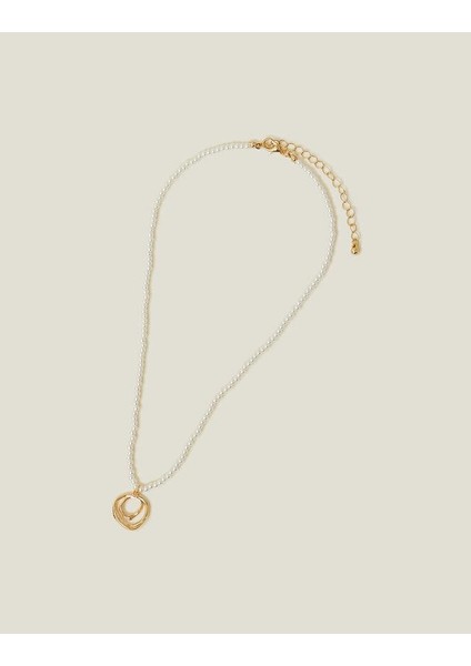 Inci Zincirli Altın Tonlu Iç Içe Daireli Kolye