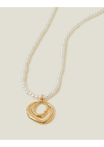 Inci Zincirli Altın Tonlu Iç Içe Daireli Kolye modelleri