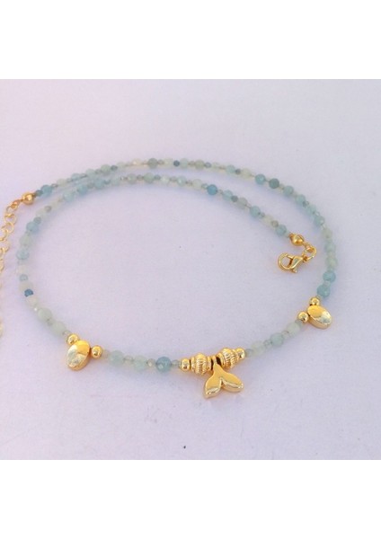 Yzcjeweler Doğaltaş Akuamarin Kolye (4mm.ve 2mm.lik Taşlar) fiyatları