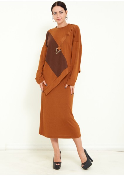 Kadın Tasarım Simli Çift Renk Alt Üst Triko Takım