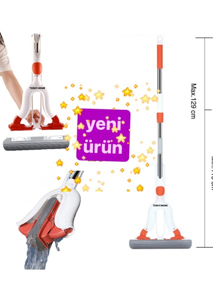 Toshi Kelebek Sıkma Mekanizmalı Sünger Paspas Mop