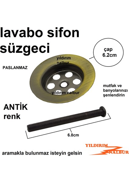 Lavabo Sifon Süzgeci Antik Eskitme Renk Banyo Mutfak Lavabo Gider Süzgec