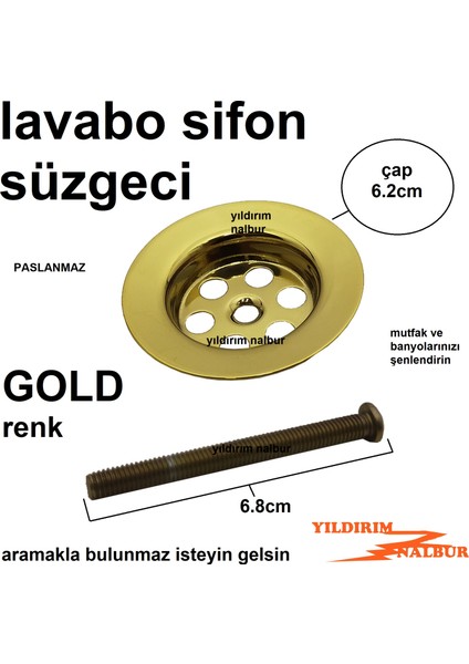 Lavabo Sifon Süzgeci Gold Altın Renk Banyo Mutfak Lavabo Gider Süzgec