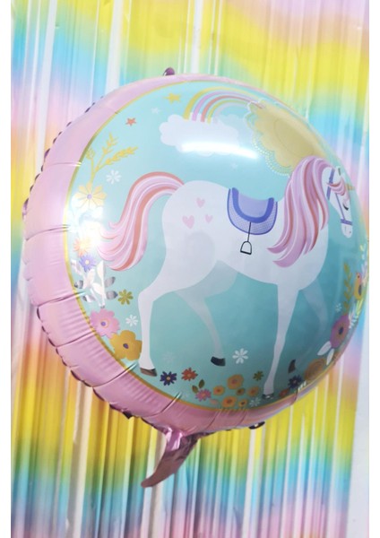 Yuvarlak Unicorn Temalı Folyo Balon Çift Taraflı Unicorn Konsept Balon 45CM fiyatları