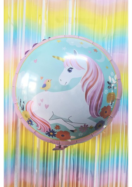 Yuvarlak Unicorn Temalı Folyo Balon Çift Taraflı Unicorn Konsept Balon 45CM fırsatları