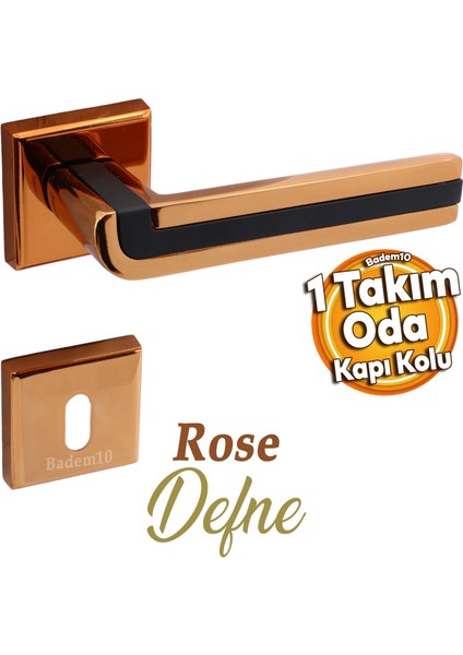 Defne Lüx Rose Gold Kare Rozetli Oda Kapısı Uyumlu Kapı Kolu Sağa ve Sola Uygun Kolları 1 Takım