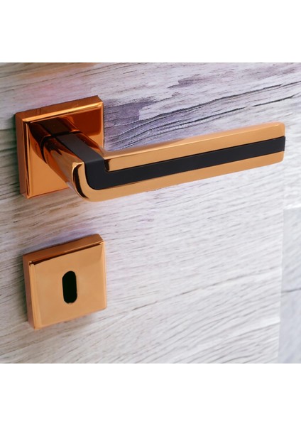 Defne Lüx Rose Gold Kare Rozetli Oda Kapısı Uyumlu Kapı Kolu Sağa ve Sola Uygun Kolları 1 Takım fiyatları