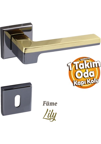 Defne Lüx Füme Gold Kare Rozetli Oda Kapısı Uyumlu Kapı Kolu Sağa ve Sola Uygun Kapı Kolları 1 Takım