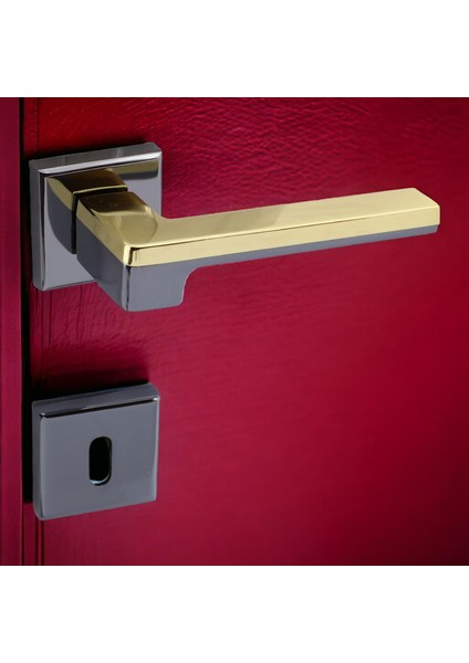 Defne Lüx Füme Gold Kare Rozetli Oda Kapısı Uyumlu Kapı Kolu Sağa ve Sola Uygun Kapı Kolları 1 Takım
