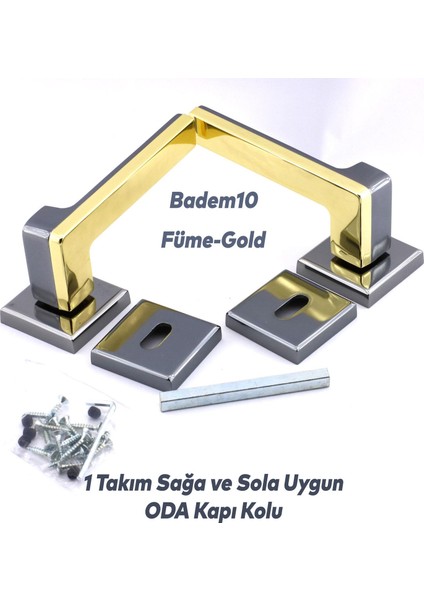 Defne Lüx Füme Gold Kare Rozetli Oda Kapısı Uyumlu Kapı Kolu Sağa ve Sola Uygun Kapı Kolları 1 Takım